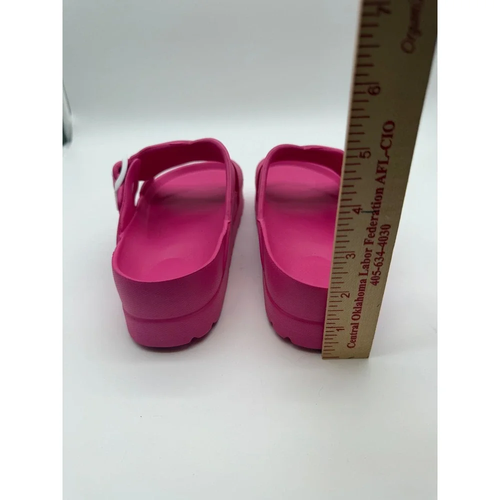 Hot Pink Platform Slide Sandals Buckle EVA Molded Shoes Womens Size 6